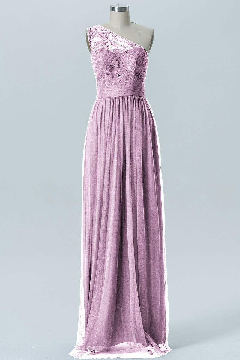 Lace Column One Shoulder Sleeveless Bridesmaid Dress-B08209