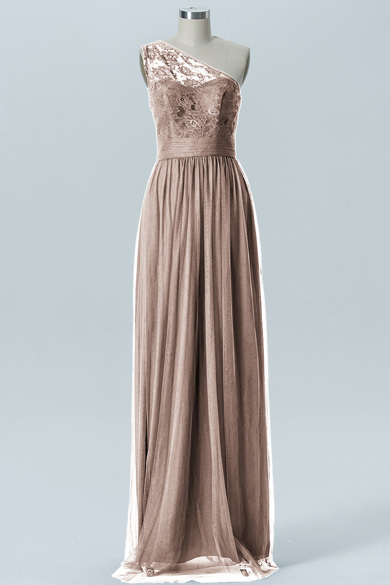 Lace Column One Shoulder Sleeveless Bridesmaid Dress-B08209