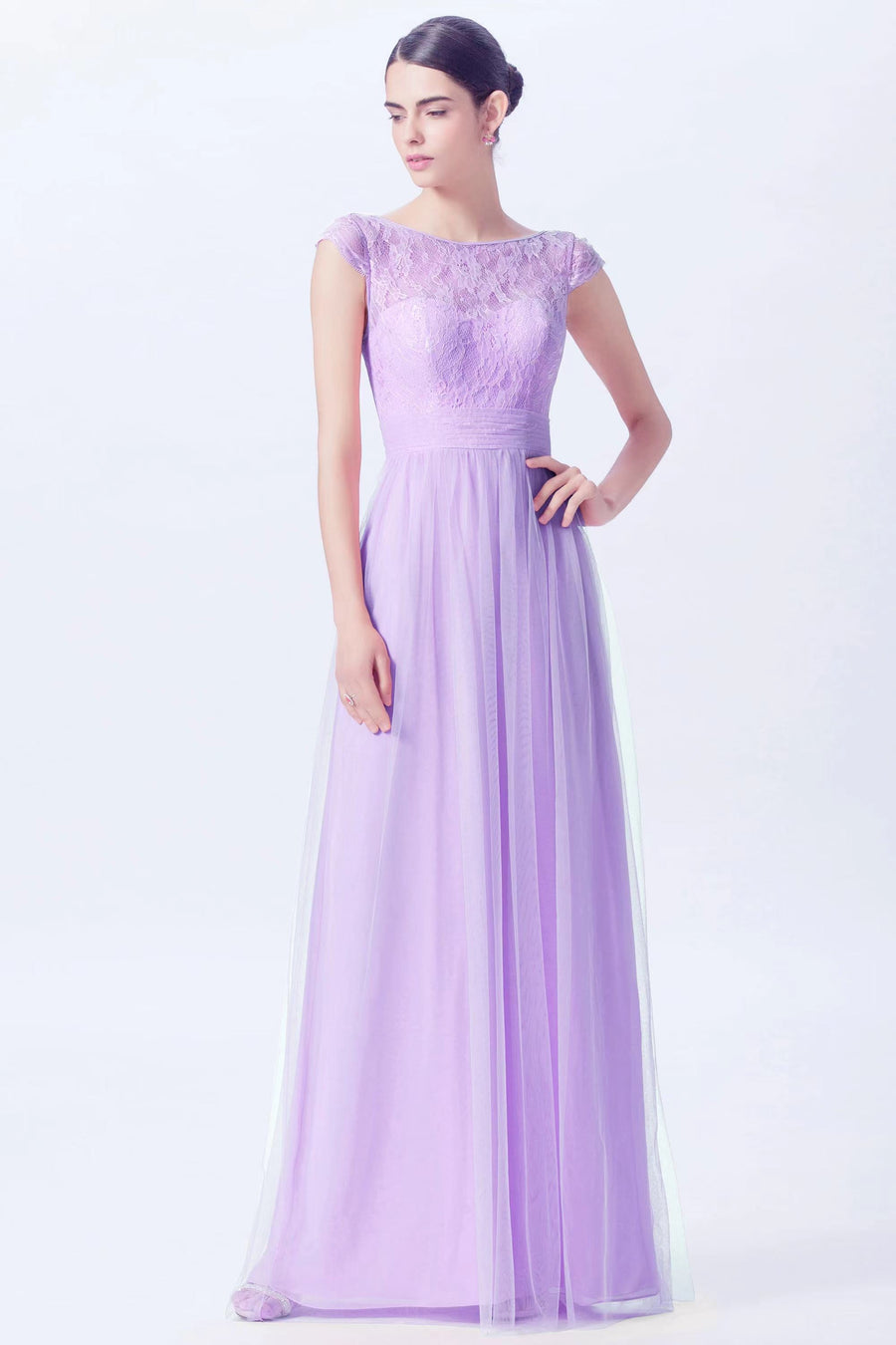 Lace Column Sweetheart Sleeveless Bridesmaid Dress-B08211