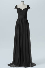 Lace Column Jewel Neck Short Sleeves Bridesmaid Dress-B08223
