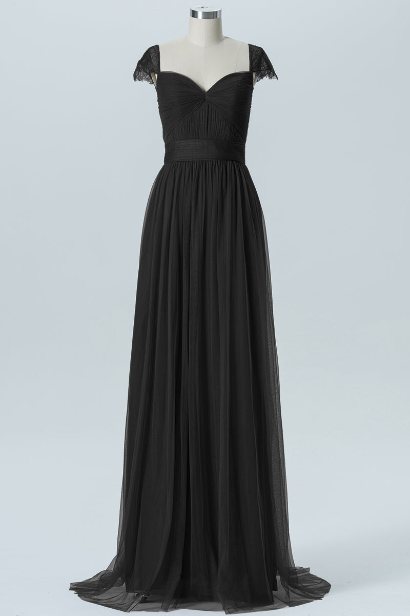 Lace Column Jewel Neck Short Sleeves Bridesmaid Dress-B08223