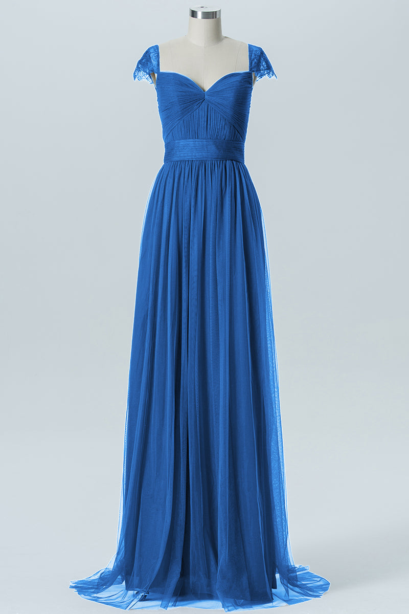 Lace Column Jewel Neck Short Sleeves Bridesmaid Dress-B08223