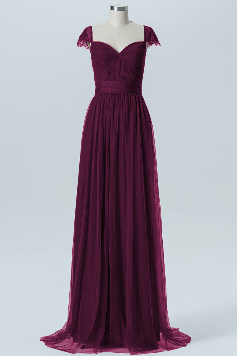 Lace Column Jewel Neck Short Sleeves Bridesmaid Dress-B08223