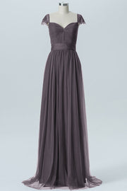 Lace Column Jewel Neck Short Sleeves Bridesmaid Dress-B08223
