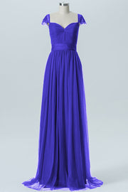 Lace Column Jewel Neck Short Sleeves Bridesmaid Dress-B08223