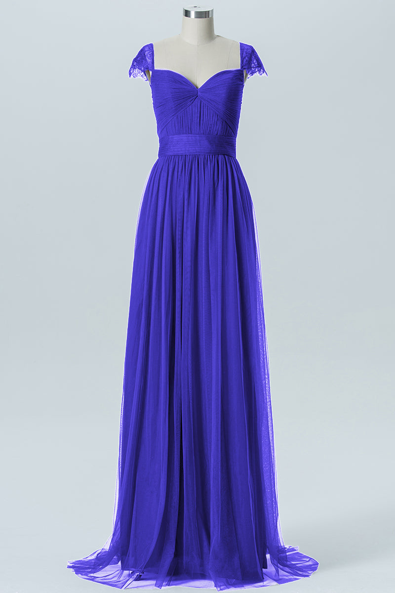 Lace Column Jewel Neck Short Sleeves Bridesmaid Dress-B08223