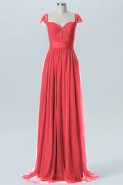 Lace Column Jewel Neck Short Sleeves Bridesmaid Dress-B08223