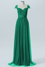 Lace Column Jewel Neck Short Sleeves Bridesmaid Dress-B08223