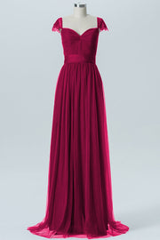 Lace Column Jewel Neck Short Sleeves Bridesmaid Dress-B08223