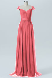 Lace Column Jewel Neck Short Sleeves Bridesmaid Dress-B08223