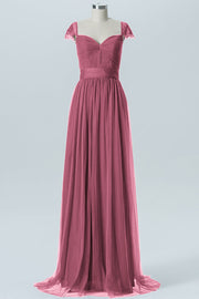 Lace Column Jewel Neck Short Sleeves Bridesmaid Dress-B08223