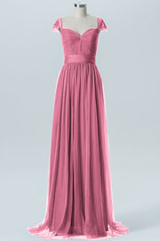 Lace Column Jewel Neck Short Sleeves Bridesmaid Dress-B08223