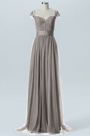 Lace Column Jewel Neck Short Sleeves Bridesmaid Dress-B08223