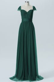 Lace Column Jewel Neck Short Sleeves Bridesmaid Dress-B08223