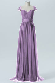 Lace Column Jewel Neck Short Sleeves Bridesmaid Dress-B08223