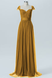 Lace Column Jewel Neck Short Sleeves Bridesmaid Dress-B08223