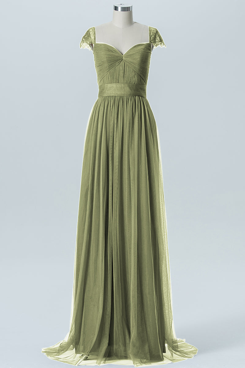 Lace Column Jewel Neck Short Sleeves Bridesmaid Dress-B08223