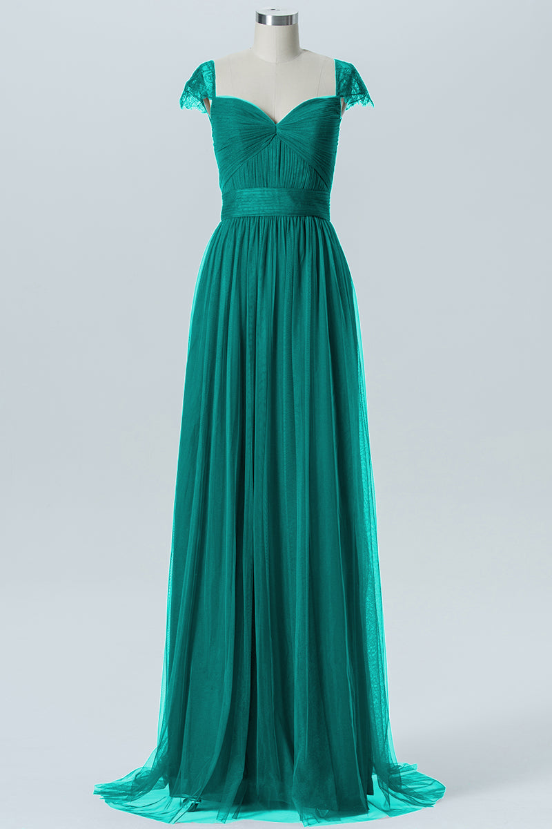 Lace Column Jewel Neck Short Sleeves Bridesmaid Dress-B08223