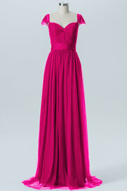 Lace Column Jewel Neck Short Sleeves Bridesmaid Dress-B08223