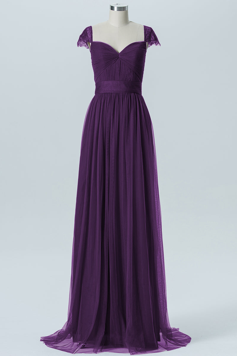 Lace Column Jewel Neck Short Sleeves Bridesmaid Dress-B08223