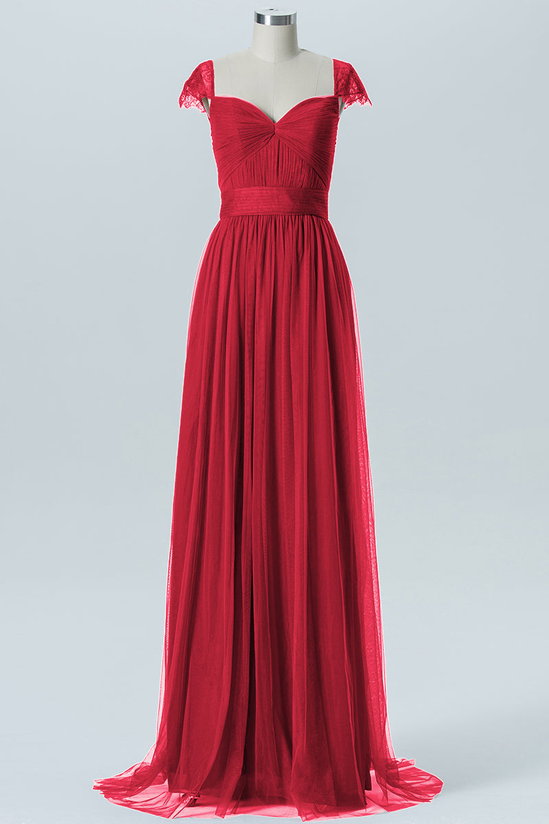 Lace Column Jewel Neck Short Sleeves Bridesmaid Dress-B08223