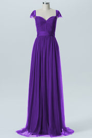 Lace Column Jewel Neck Short Sleeves Bridesmaid Dress-B08223