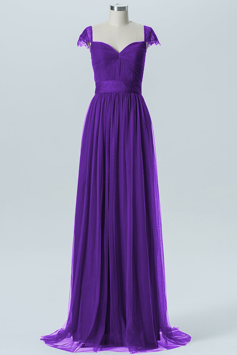 Lace Column Jewel Neck Short Sleeves Bridesmaid Dress-B08223