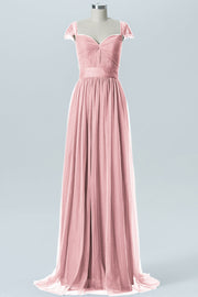 Lace Column Jewel Neck Short Sleeves Bridesmaid Dress-B08223