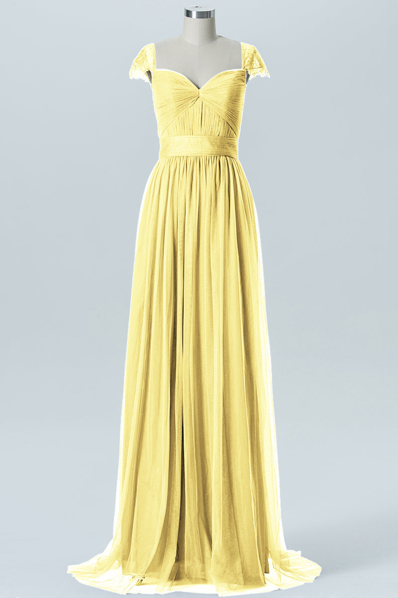 Lace Column Jewel Neck Short Sleeves Bridesmaid Dress-B08223