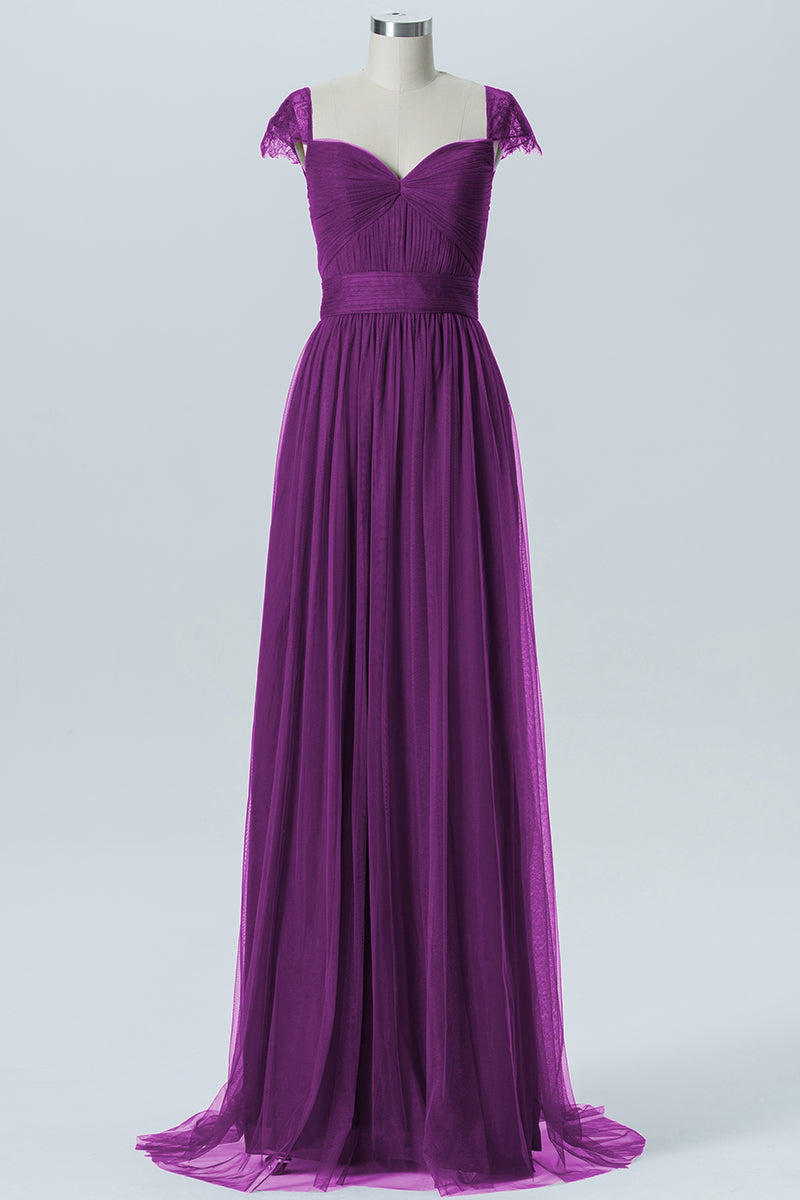 Lace Column Jewel Neck Short Sleeves Bridesmaid Dress-B08223