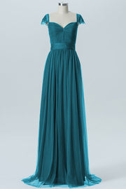 Lace Column Jewel Neck Short Sleeves Bridesmaid Dress-B08223