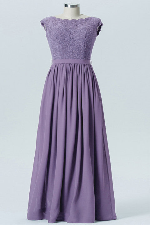 Lace Scoop Neck Sheer Sleeves Bridesmaid Dress| Plus Size | 60+ Colors