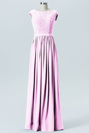 Lace Column Scoop Neck Sleeveless Bridesmaid Dress-B08227
