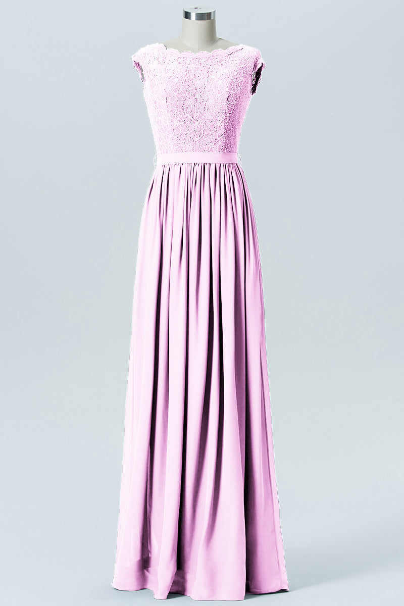 Lace Column Scoop Neck Sleeveless Bridesmaid Dress-B08227