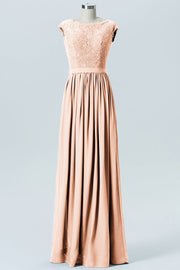 Lace Column Scoop Neck Sleeveless Bridesmaid Dress-B08227
