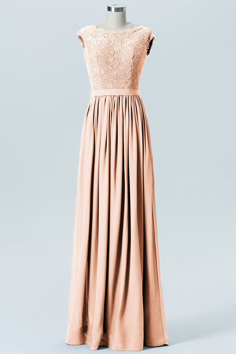 Lace Column Scoop Neck Sleeveless Bridesmaid Dress-B08227