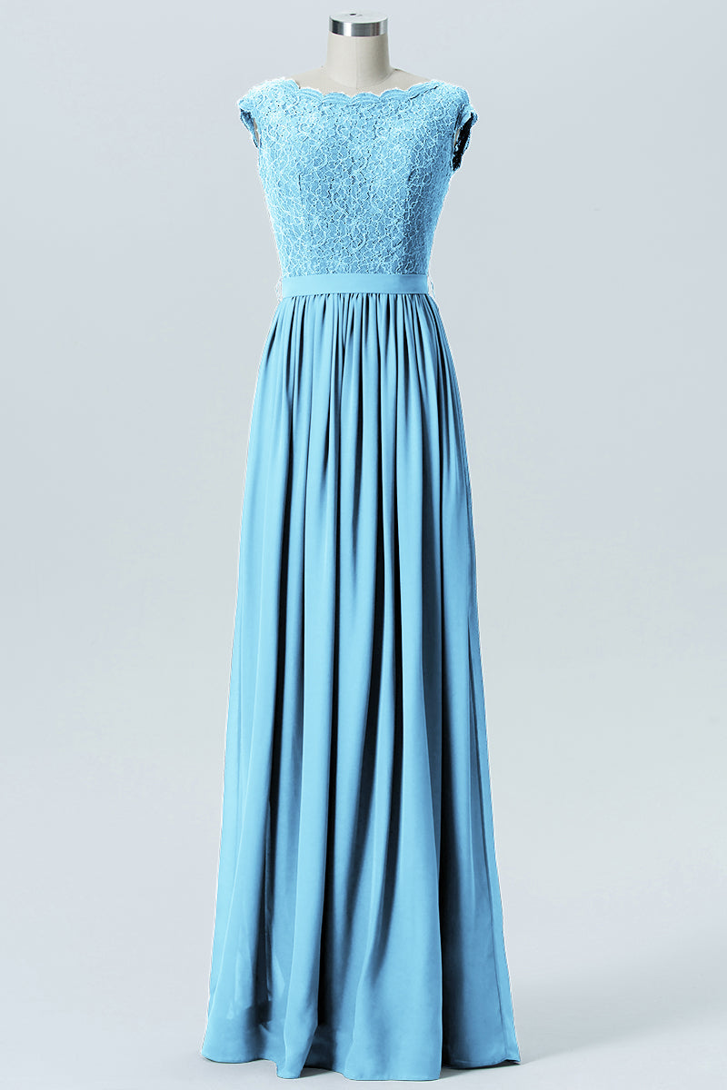 Lace Column Scoop Neck Sleeveless Bridesmaid Dress-B08227