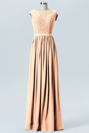 Lace Column Scoop Neck Sleeveless Bridesmaid Dress-B08227