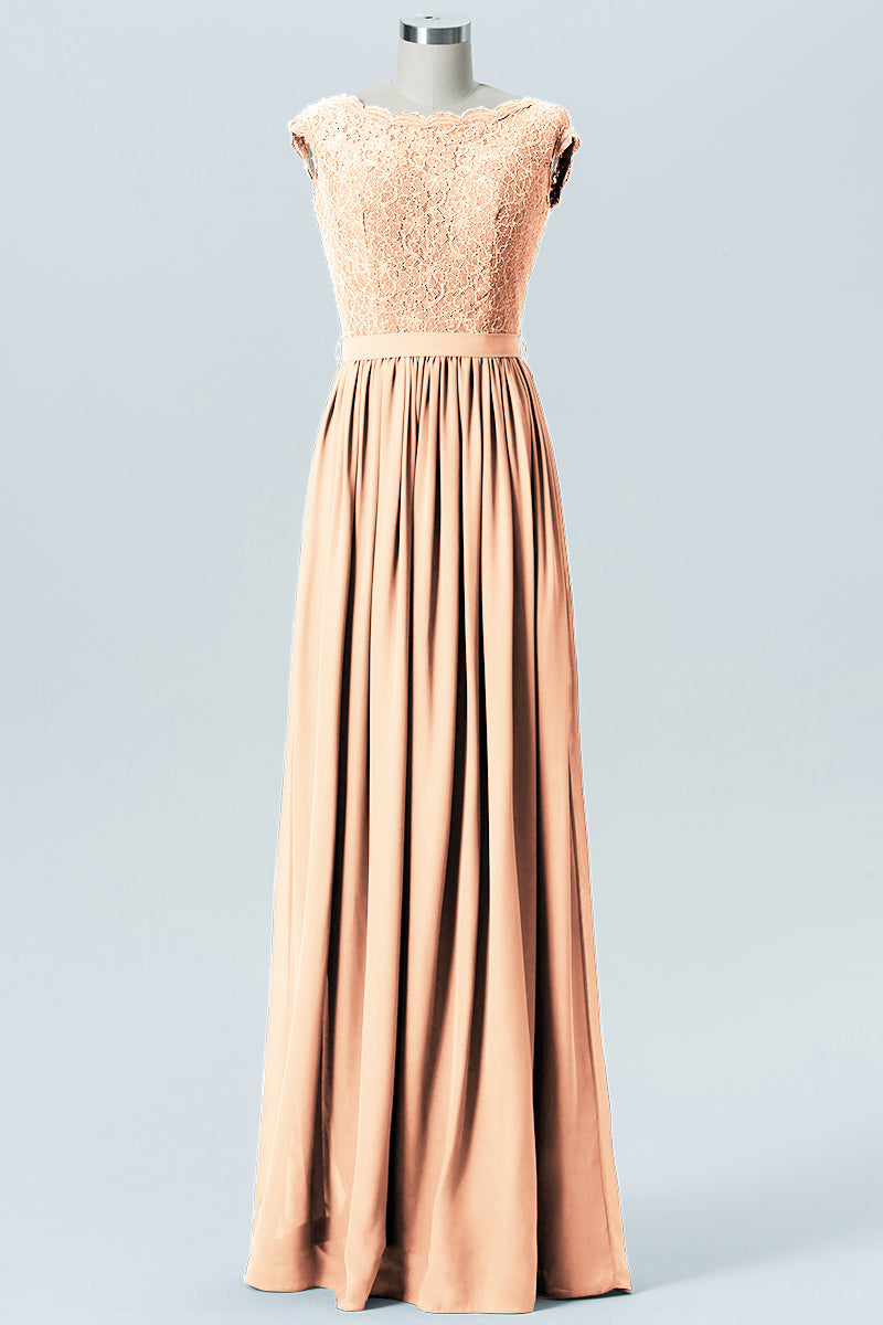 Lace Column Scoop Neck Sleeveless Bridesmaid Dress-B08227