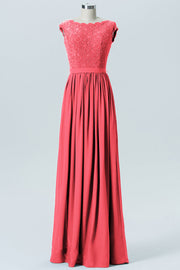 Lace Column Scoop Neck Sleeveless Bridesmaid Dress-B08227