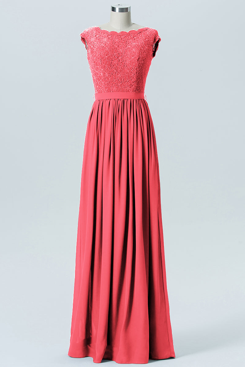Lace Column Scoop Neck Sleeveless Bridesmaid Dress-B08227