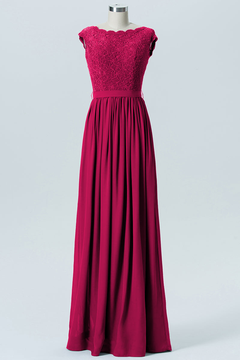Lace Column Scoop Neck Sleeveless Bridesmaid Dress-B08227