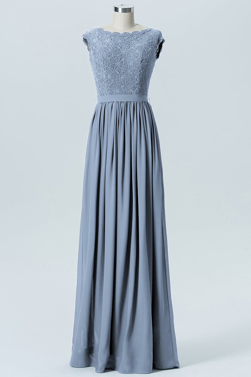 Lace Column Scoop Neck Sleeveless Bridesmaid Dress-B08227