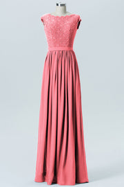 Lace Column Scoop Neck Sleeveless Bridesmaid Dress-B08227