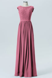 Lace Column Scoop Neck Sleeveless Bridesmaid Dress-B08227