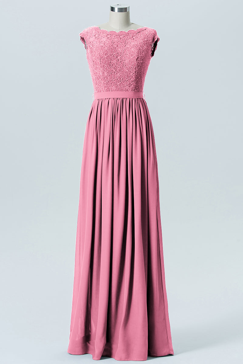 Lace Column Scoop Neck Sleeveless Bridesmaid Dress-B08227