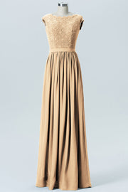 Lace Column Scoop Neck Sleeveless Bridesmaid Dress-B08227