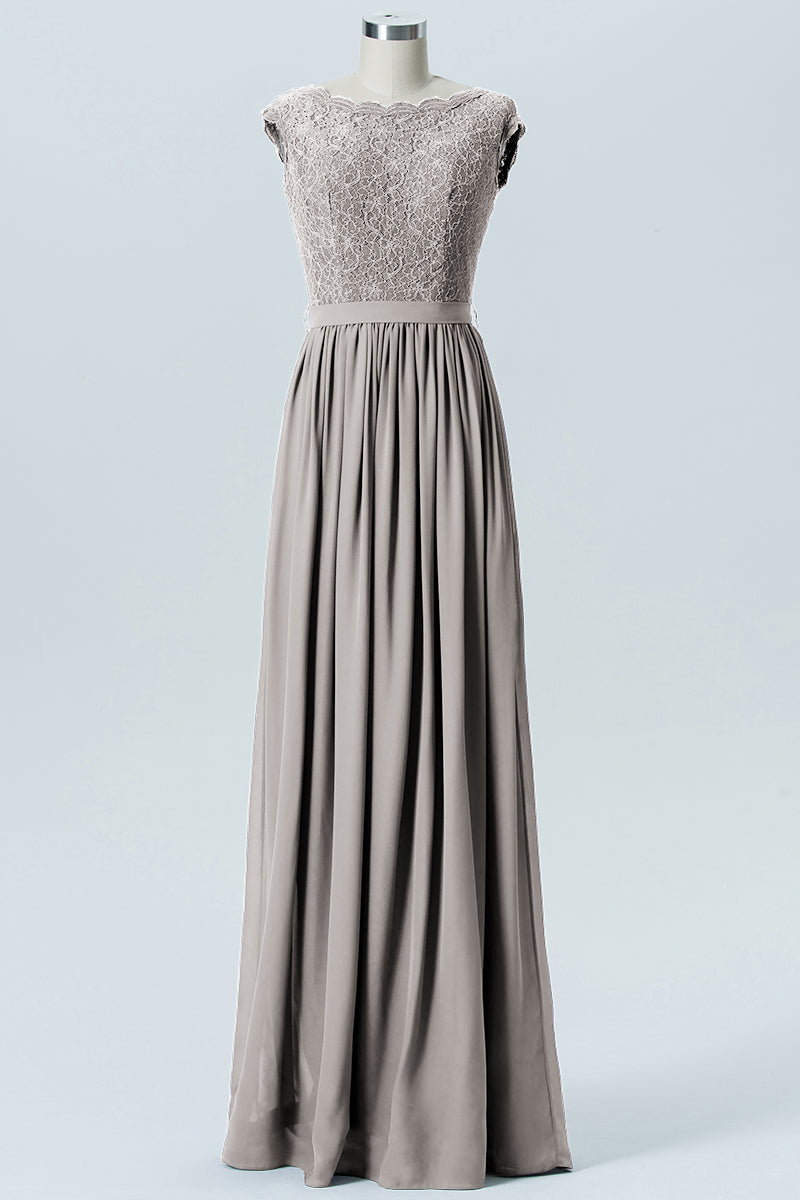 Lace Column Scoop Neck Sleeveless Bridesmaid Dress-B08227