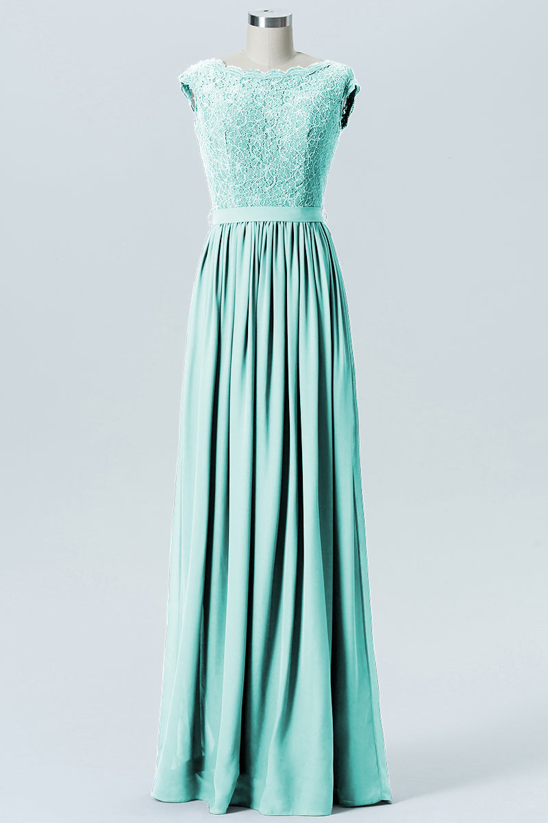 Lace Column Scoop Neck Sleeveless Bridesmaid Dress-B08227