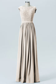Lace Column Scoop Neck Sleeveless Bridesmaid Dress-B08227